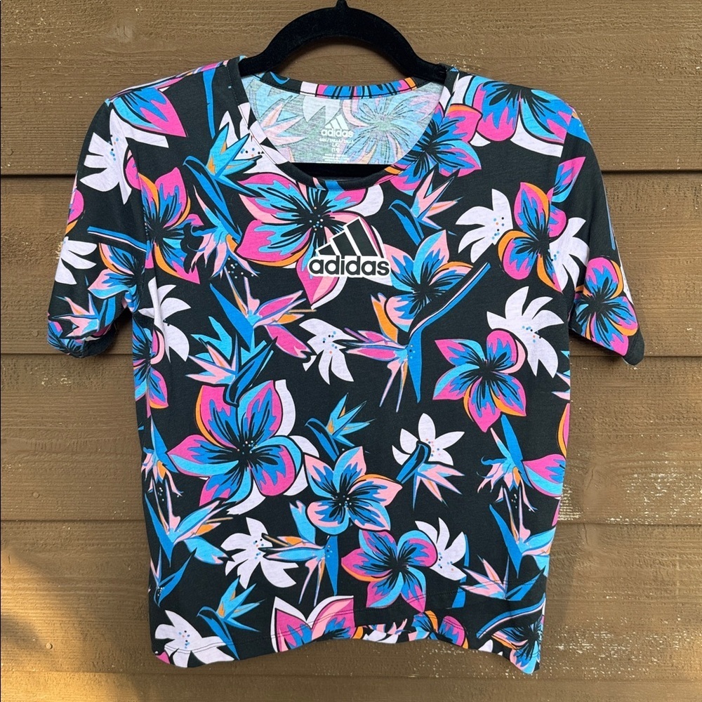 Adidas Multicolor Hawaiian Graphic Girls Tee Shirt size L (14)